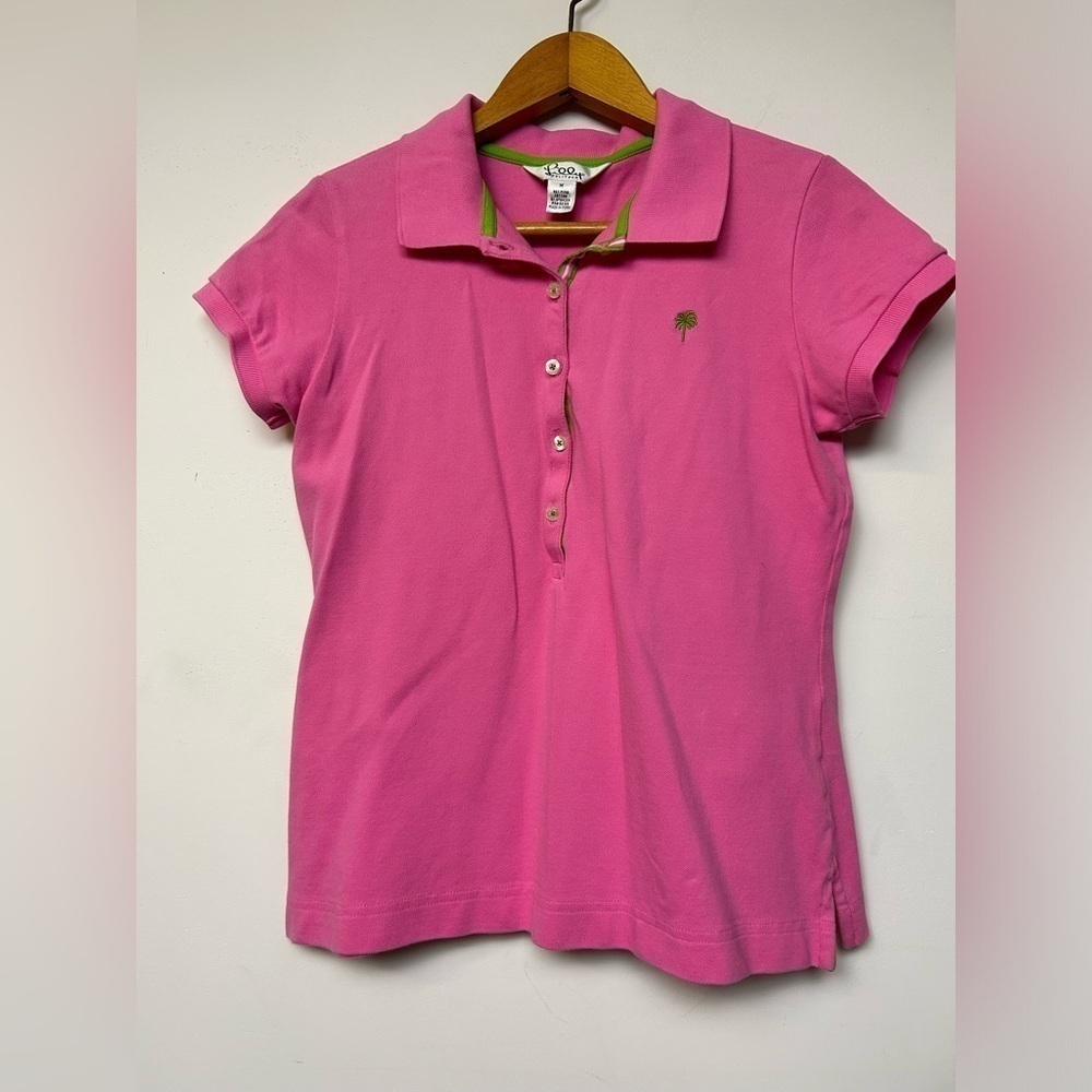Vintage Y2k 90s Lilly Pulitzer Polo Shrunken Short Sleeve Top Pink Barbie Size M
